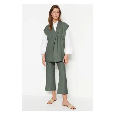 Trendyol Khaki Internally Tied Linen Look Kimono-Pants Woven Set