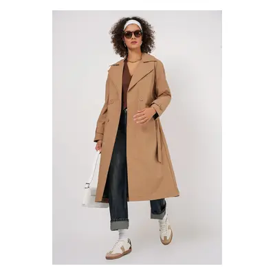 Bigdart Double Breasted Collar Trench Coat - Biscuit