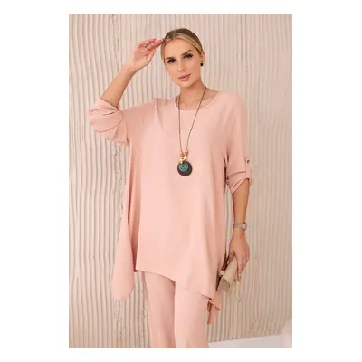 Włoski Set of blouse + pants with pendant dark powder pink