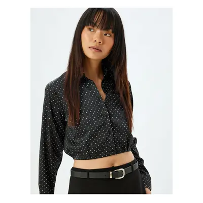 Koton Crop Shirt Long Sleeve Polka Dot Buttoned Classic Collar Slim Fit Elastic Waist