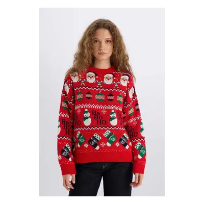 DEFACTO Christmas Themed Crew Neck Knitwear Sweater