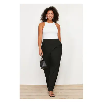 Trendyol Curve Black High Waist Wide Leg Wide Leg Pleated Woven Fabric Trousers