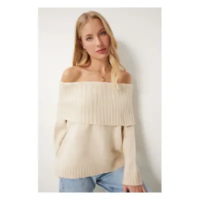 Happiness İstanbul Women's Cream Madonna Collar Knitwear Sweater