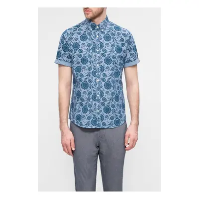 Tommy Hilfiger Shirt - SLIM FLOWER PRINT SHIRT S/S blue