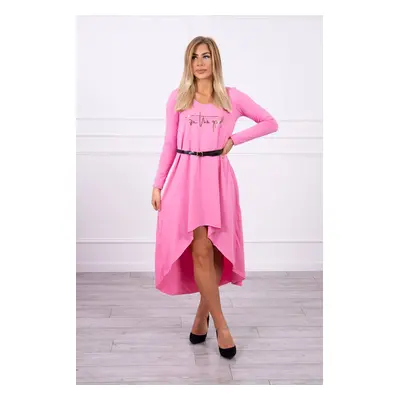 Dress with decorative belt and inscription light pink