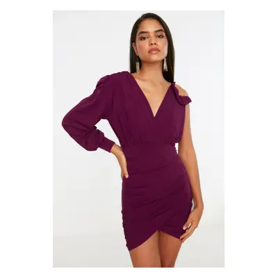 Trendyol Plum Shiny Stone Knitted Stylish Mini Evening Dress