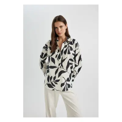 DEFACTO Oversize Fit Patterned Voile Long Sleeve Blouse