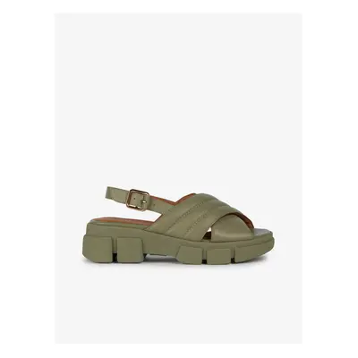 Green Women's Leather Sandals on Geox Platform - Women