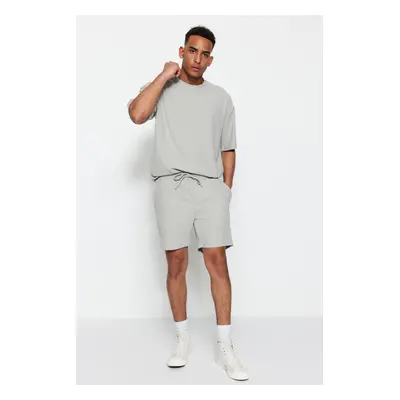 Trendyol Gray Regular Cut Medium Length Corded Textured Shorts