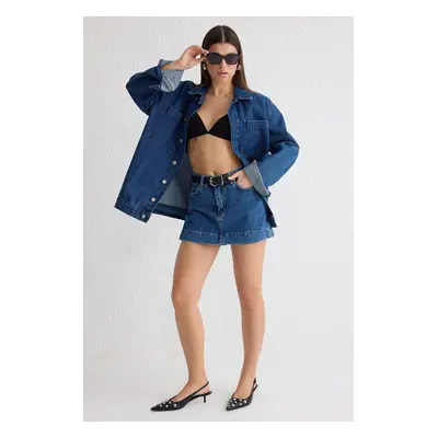 Trendyol Blue High Waist Mini Denim Shorts Skirt