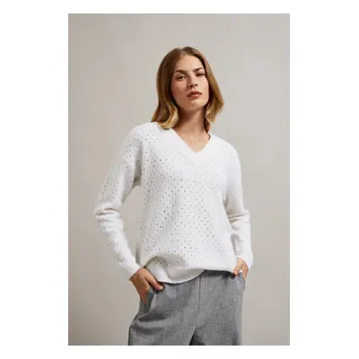 Women's openwork sweater with metallic thread MOODO - white