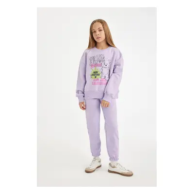 DEFACTO Girl 2-Piece Set Printed Crew Neck Thick Sweatshirt Elastic Waist Jogger Tracksuit Botto