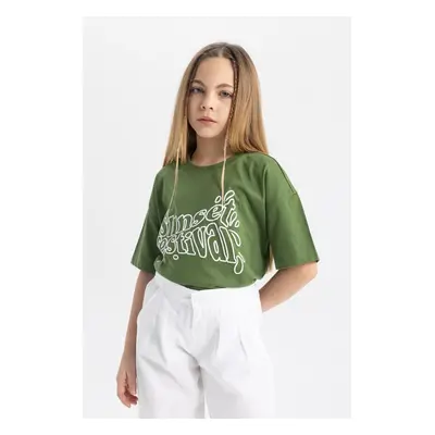 DEFACTO Girls Relax Fit Printed Short Sleeve T-Shirt