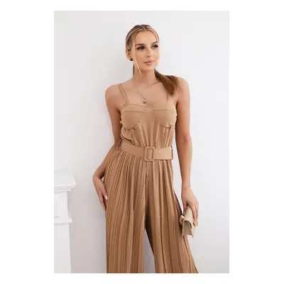 Włoski Pleated jumpsuit with straps camel