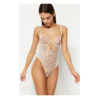 Trendyol Ecru Ruched Window/Cut Out Detailed Rope Strap Snap Knitted Body