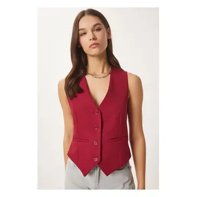 Happiness İstanbul Women's Burgundy Body Sitting Short Woven Vest