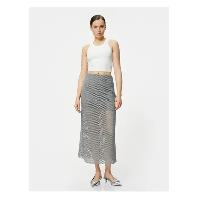 Koton Openwork Crochet Midi Skirt Metallic Glitter Normal Waist