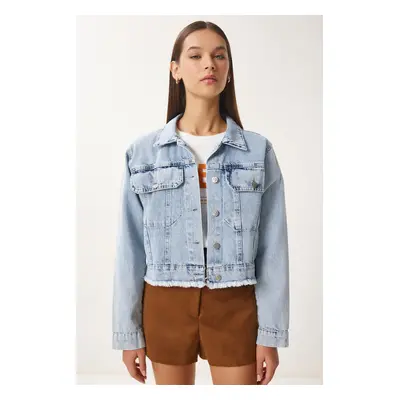 Happiness İstanbul Women's Light Blue Tassel Detailed Denim Jacket