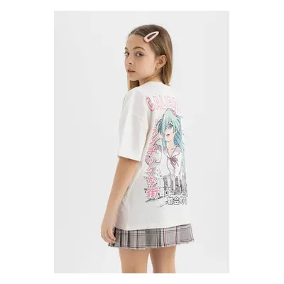 DEFACTO Girl's Oversize Fit Back Printed Short Sleeve T-Shirt