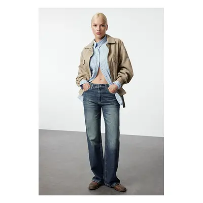 Trendyol Blue More Sustainable Faded Effect Vintage Regular Waist Straight Jeans