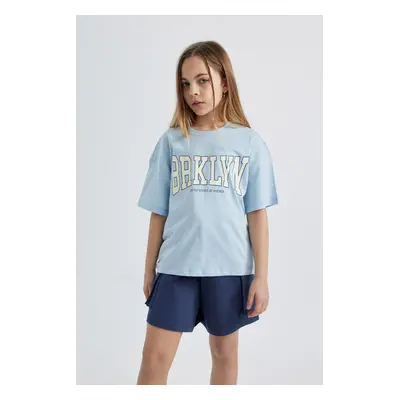 DEFACTO Girl Relax Fit Crew Neck Printed Short Sleeve T-Shirt