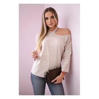 marka niezdefiniowana Blouse with a print of hearts beige