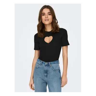 Black ribbed T-shirt with decorative cutout ONLY Randi - Women's