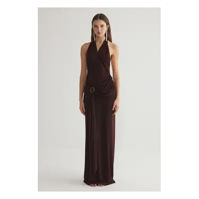 Trendyol Brown Plain Slim Knit Elegant Evening Dress & Graduation Dress