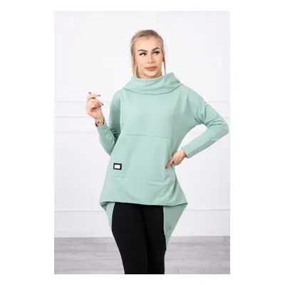 Sweatshirt with a long back and a hood in dark mint