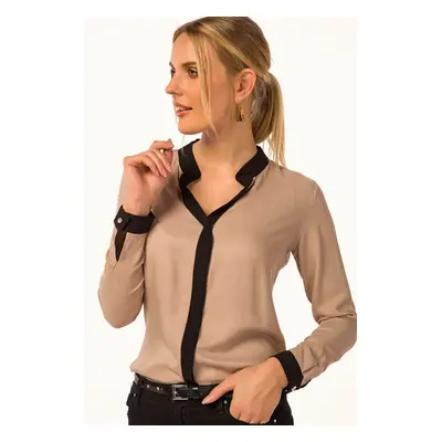 armonika Women's Beige Striped Front Shirt