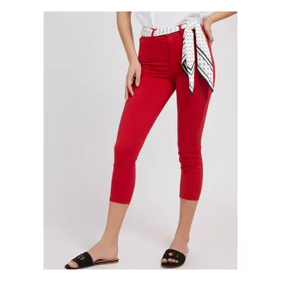 Red women's skinny fit jeans with scarf Guess Capri - Women