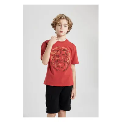 DEFACTO Boy Oversize Fit Wide Mold Crew Neck Embroidered Short Sleeve T-Shirt