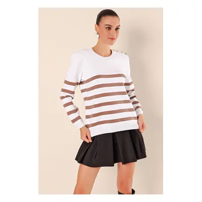 Bigdart Button Detail Striped Sweater - C. Mink