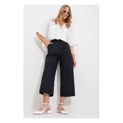 Trend Alaçatı Stili Women's Black Double Pocket Palazzo Woven Trousers