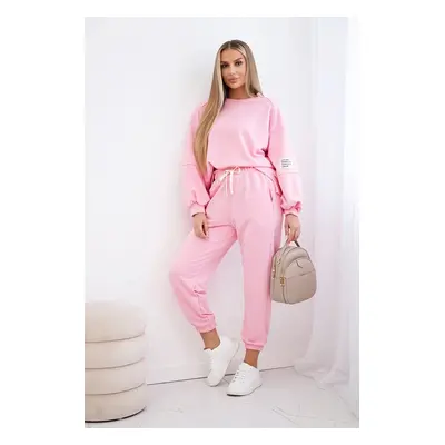 Set of cotton sweatshirt with longer back + pants light pink