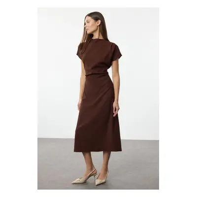 Trendyol Brown A-Line Cowl Neck Midi Crepe Woven Dress