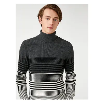 Koton Basic Knitwear Sweater Turtleneck Color Block Slim Fit