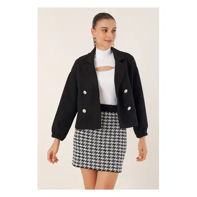 Bigdart Double Breasted Collar Crop Jacket - Black