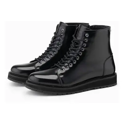 Ombre Men's eco leather shoes with insulated high upper - black