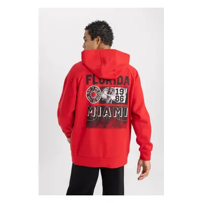 DEFACTO Fit Oversize Fit Printed Hooded Thick Sweatshirt