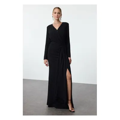 Trendyol Black Double Breasted Crepe Woven Long Elegant Evening Dress