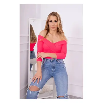 Pink neon blouse with V-neck