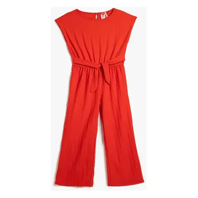 Koton Girls Full Length Sleeveless Round Neck Tie Detailed Jumpsuit 3skg80060ak