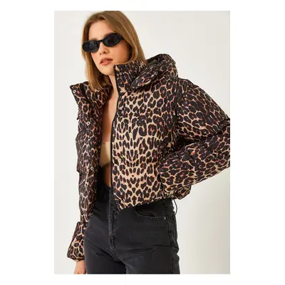 Bianco Lucci Women's Hooded Leopard Patterned Puffer Jacket