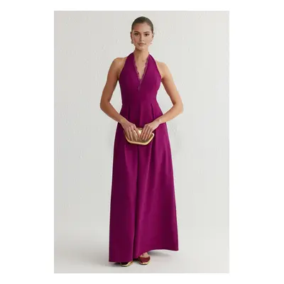 Trendyol Plum Lace Long Evening Dress