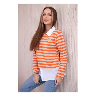 Striped cotton blouse with collar orange+beige