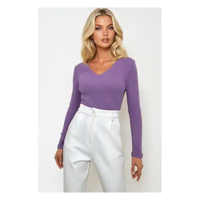 Trend Alaçatı Stili Women's Lilac V Neck Camisole Basic Blouse