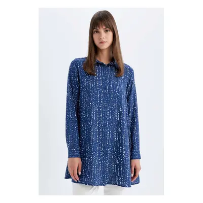 DEFACTO Regular Fit Patterned Viscose Basic Long Sleeve Shirt Tunic