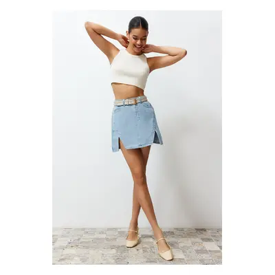 Trendyol Limited Edition Light Blue Slit Mini Denim Skirt