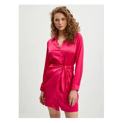 Dark pink Ladies Satin Shirt Dress Guess Alya - Women